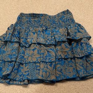 Blue and Tan Floral Women's Skirt